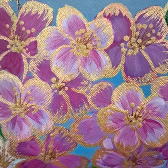 Hand Painted Purse Crossbody Bag Medium Messenger Saffiano Leather Gold Studded - Picture 15 of 15